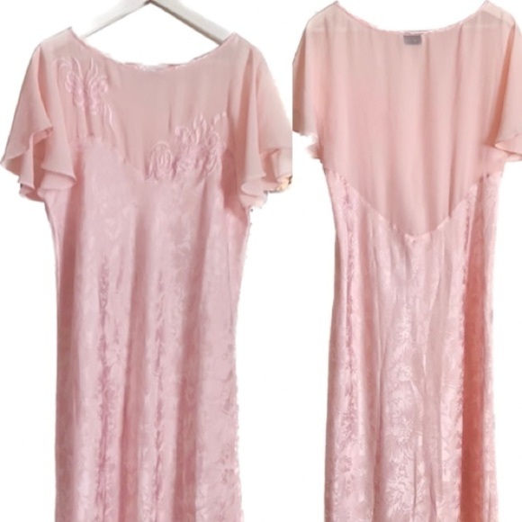Natori Pink Satin Chemise Nightgown w/ Lace & Flutter Sleeves L/XL - Picture 7 of 7